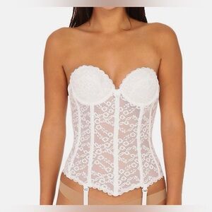 Va Bien White Lacey Strapless Bustier Corset Lingerie 36B